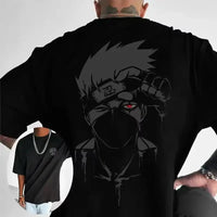 A high-quality Obito Uchiha T-shirt made of soft cotton, featuring a graphic anime print for men and boys, styled as parent-child casual wear.