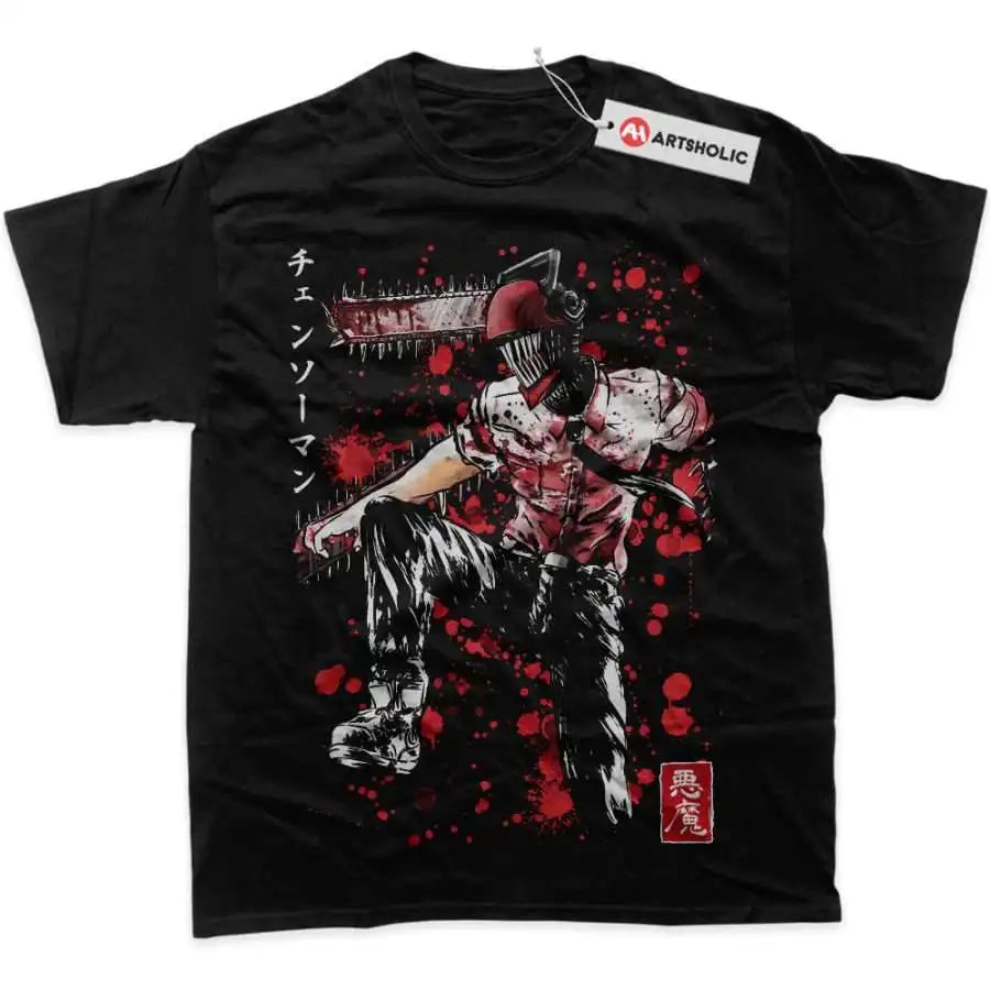 An oversized Chainsaw Man T-Shirt made of soft cotton, featuring a graphic print of Power and Makima for men's and women's streetwear.