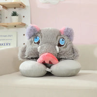 Inosuke Boar Head Plush Cosplay Neck Pillow U-shaped hooded travel blackout cloak anime prop