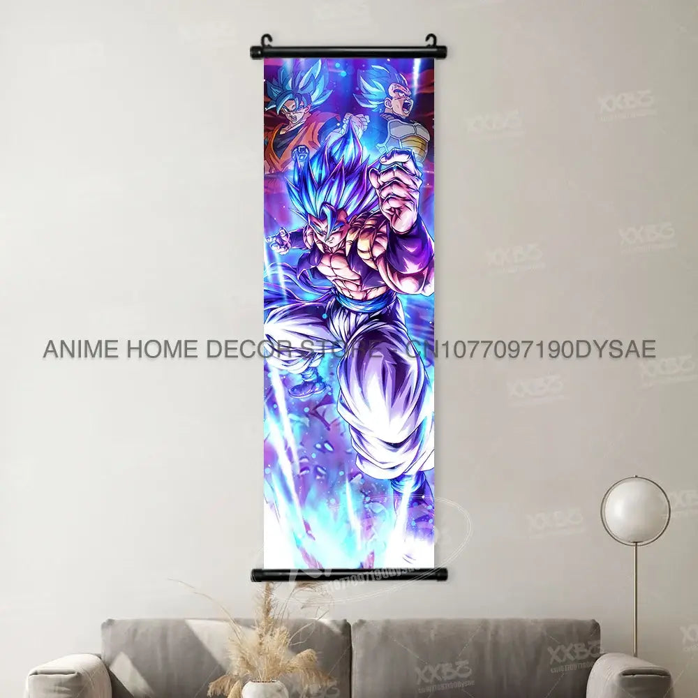 High-definition Dragon Ball Posters hanging scroll wall art featuring Son Goku, Vegeta, and Frieza printed on canvas for home decor.