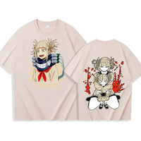 A trendy 2026 Himiko Toga T-Shirt featuring a graphic anime print of the My Hero Academia villain, designed as a casual summer top for men and women.