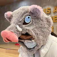 Inosuke Boar Head Plush Cosplay Neck Pillow U-shaped hooded travel blackout cloak anime prop