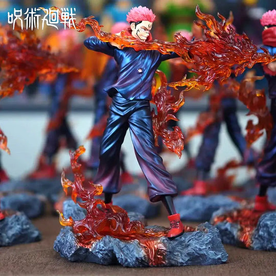 A highly detailed 30cm Ryomen Sukuna Figure made of premium PVC, showcasing the Jujutsu Kaisen King of Curses in a dynamic stance for desktop decoration.