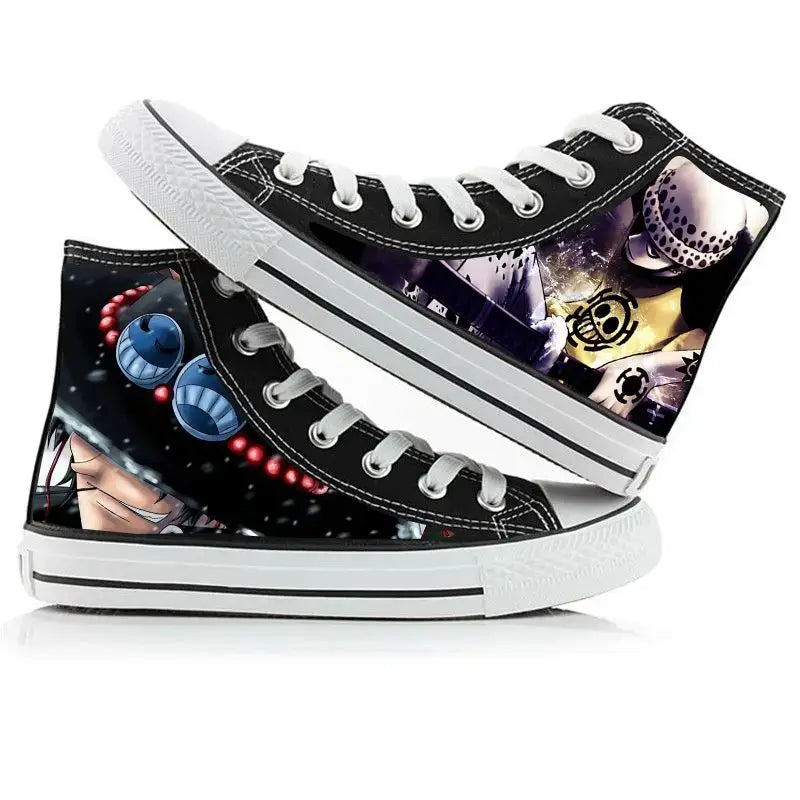 One Piece Anime Canvas Shoes Luffy Zoro hand-painted high top sneakers boys girls casual