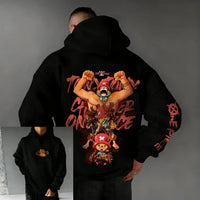 An oversized Chopper Graphic Hoodie featuring a cute Tony Tony Chopper anime print, designed as casual autumn and winter streetwear for men and women.