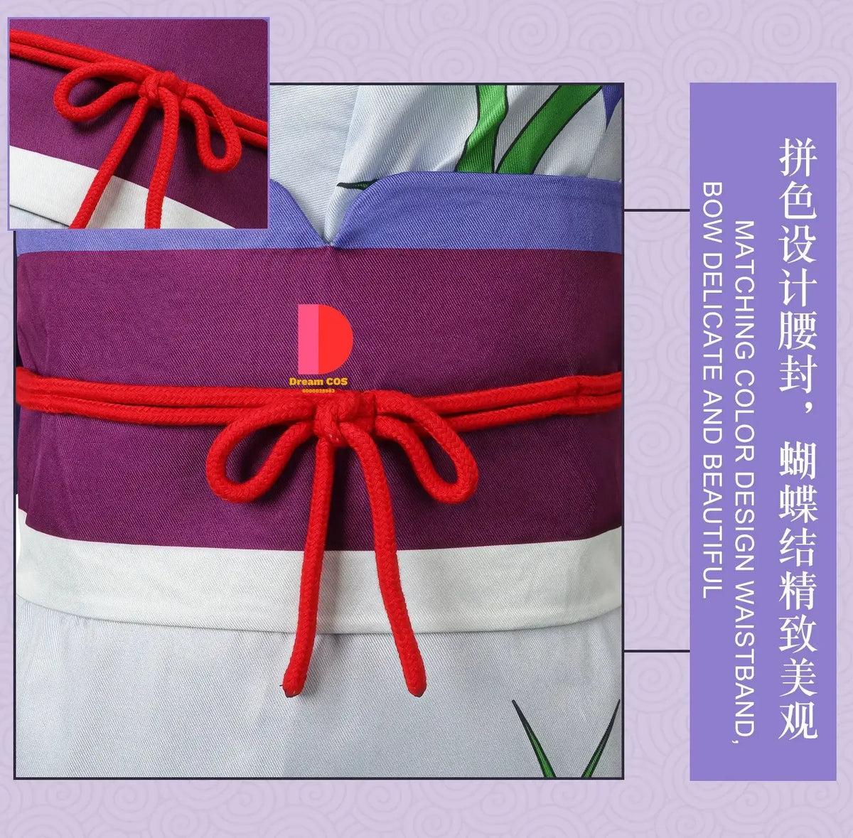 Close-up of Nico Robin One Piece Cosplay Costume Kimono Dress digital print jacket dress detail
