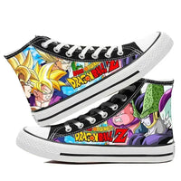 A pair of hot Dragon Ball Goku Canvas Shoes, anime fashion sneakers with a graffiti design for men, women, teenagers, and students.