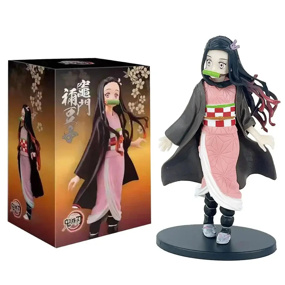 A highly detailed 16cm Demon Slayer Anime Figure made of premium PVC, showcasing Kamado Tanjiro in a dynamic warrior action pose for desktop decoration.