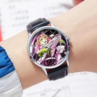 A stylish Demon Slayer Watch featuring two-dimensional anime art of Rengoku Kyoujurou and Tokitou Muichirou, designed as a trendy business wristwatch.