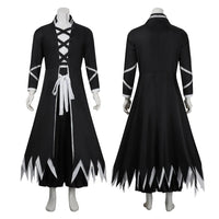 Kurosaki Ichigo Cosplay Costume complete display featuring overcoat, inner vest, pants, and white waist belt.