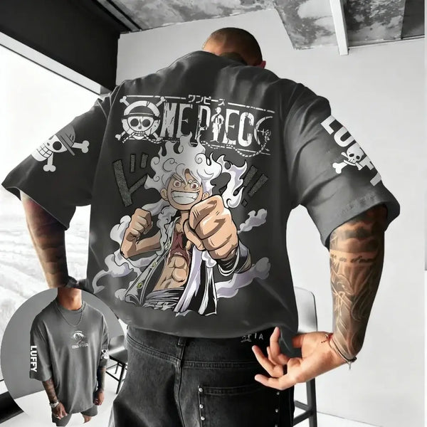 A retro Y2K style One Piece Luffy T-shirt made of soft cotton, featuring a graphic print of Monkey D. Luffy for men and women.