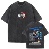A vintage washed Demon Slayer Daki Graphic T-shirt with a cherry blossom design, an oversized casual cotton tee for men and women.