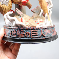 A highly detailed 29cm Eren Jaeger Figure made of premium PVC, showcasing the Attack on Titan protagonist in a dynamic pose for anime desktop decoration.