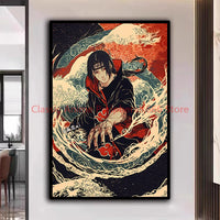 A traditional Ukiyo-e style Naruto Poster canvas painting featuring Akatsuki members Itachi and Sasuke for aesthetic home decor.