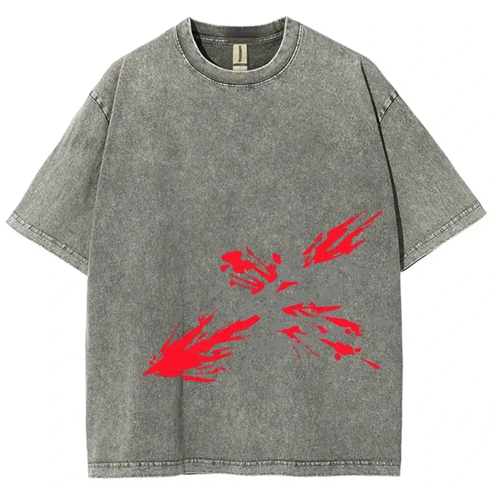 A vintage washed Jujutsu Kaisen CHOSO T-shirt in a Harajuku street style for men and women.