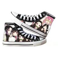 High-top Demon Slayer Canvas Shoes featuring Tanjiro Kamado and Jibaku Shounen Hanako-kun anime prints for casual fashion.