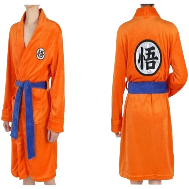 Close-up of Dragon Ball Goku Flannel Anime Cosplay Bathrobe Goku design flannel fabric detail