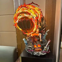 A dynamic Luffy Gear 3 Figure made of PVC, featuring glowing LED Red Roc fire effects, designed as a GK anime collectible statue.