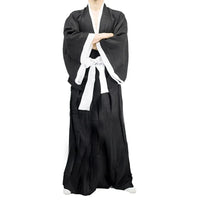 A complete Bleach Kuchiki Rukia Cosplay costume featuring the black Shinigami Shihakusho kimono and white sash, perfect for Thousand-Year Blood War reenactments.