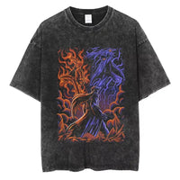 A washed black Naruto Vintage T-Shirt featuring a hip hop style anime print, designed as Harajuku streetwear for men and women.