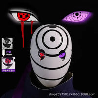 A highly imitative, high-gloss Obito Cosplay Mask featuring the Akatsuki Sharingan design for anime Halloween costumes and conventions.