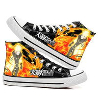 Trendy high-top Naruto Canvas Shoes featuring cool graffiti personality prints of Sasuke Uchiha, Itachi, and Kakashi for men and women.