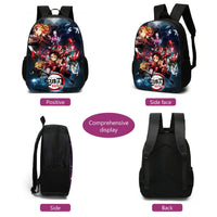 A pink Demon Slayer Backpack 3-piece set featuring Kamado Nezuko anime art, including a schoolbag, shoulder bag, and pencil case for students.