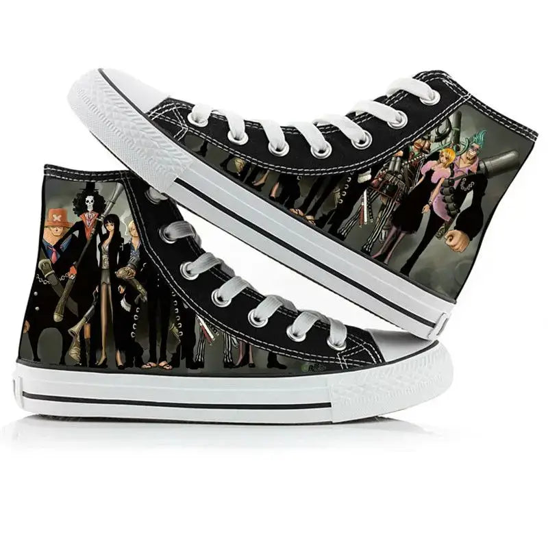 One Piece Anime Canvas Shoes Luffy Zoro hand-painted high top sneakers boys girls casual