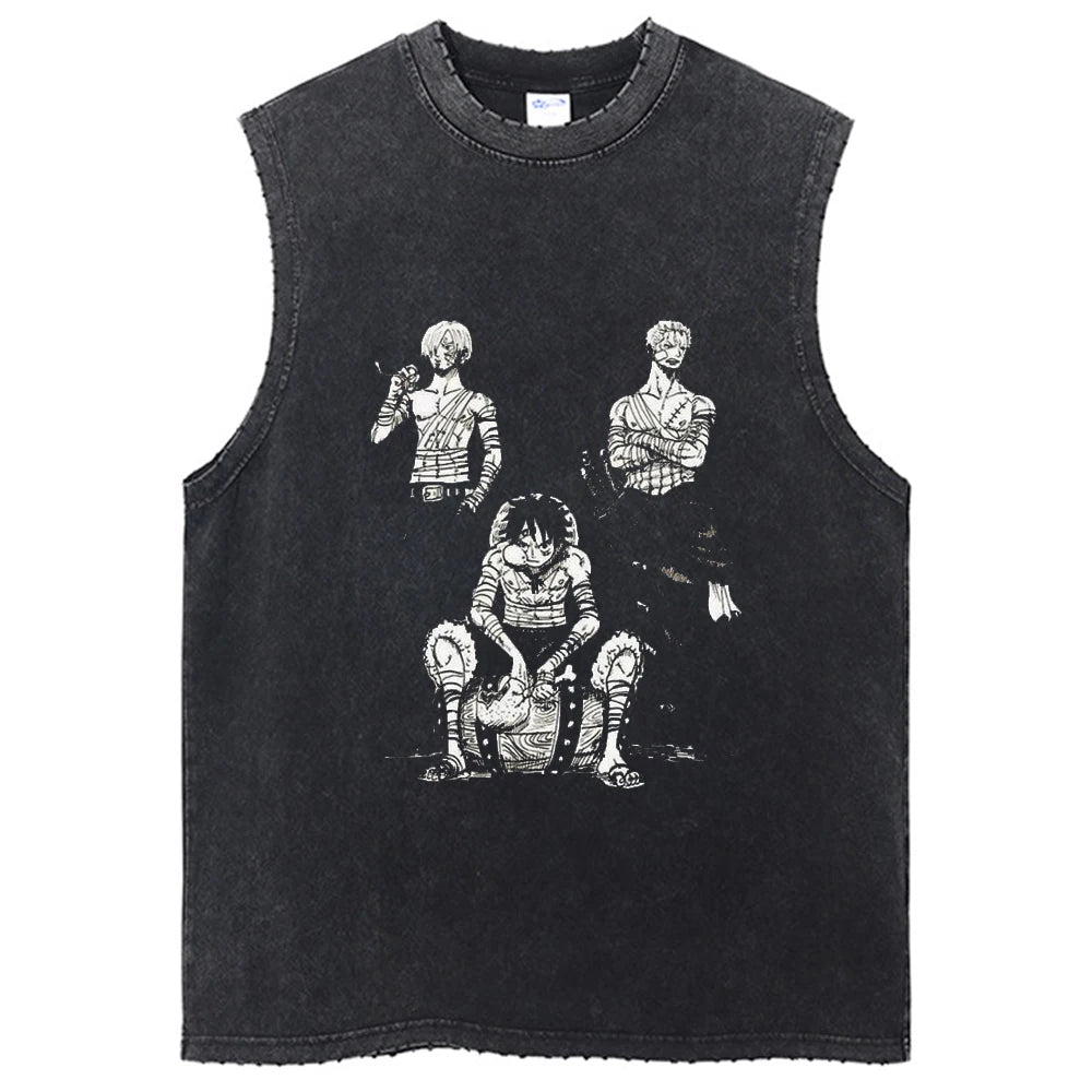 One Piece Vintage Washed Graphic Tank Top | Cotton Streetwear