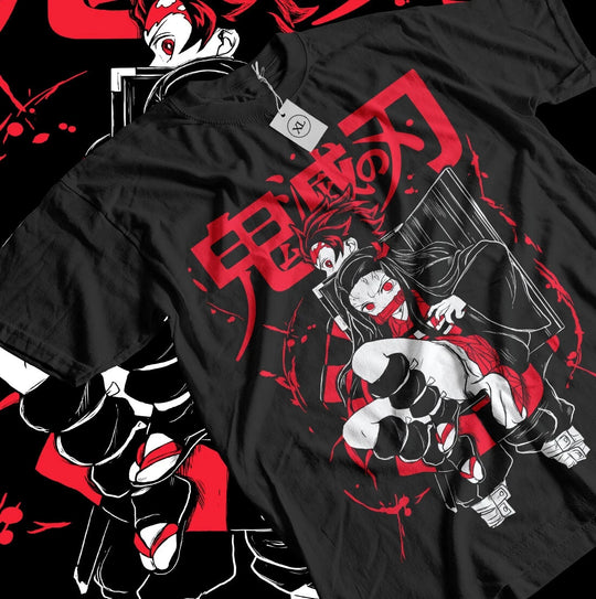 Close-up of Demon Slayer Tanjiro Nezuko Y2K Children Cotton T-Shirt print detail cotton quality