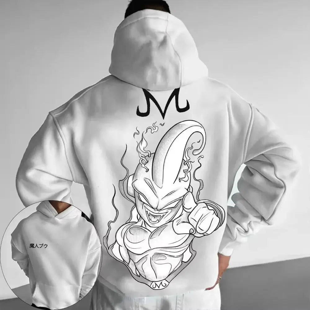 A comfortable Majin Buu Hoodie featuring a cute Japanese anime graphic, designed as a long-sleeve parent-child sweater for men and boys.