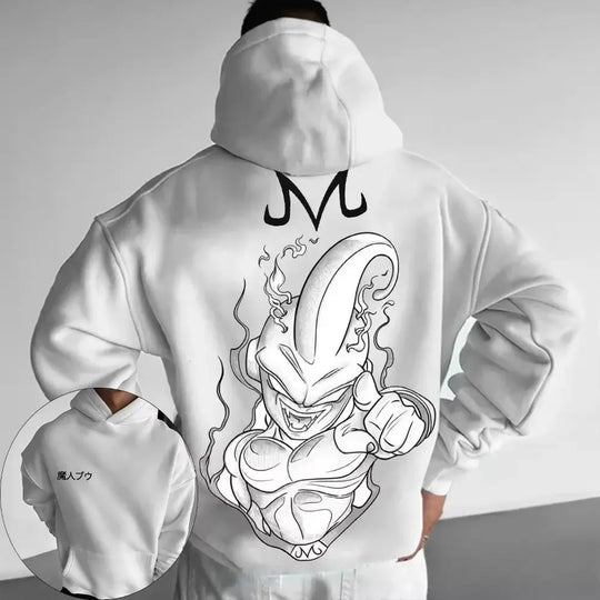 A comfortable Majin Buu Hoodie featuring a cute Japanese anime graphic, designed as a long-sleeve parent-child sweater for men and boys.