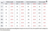 Size chart for Demon Slayer Summer Parent-Child Cotton Tee showing clothes length, shoulder width, chest circumference, and sleeve length.