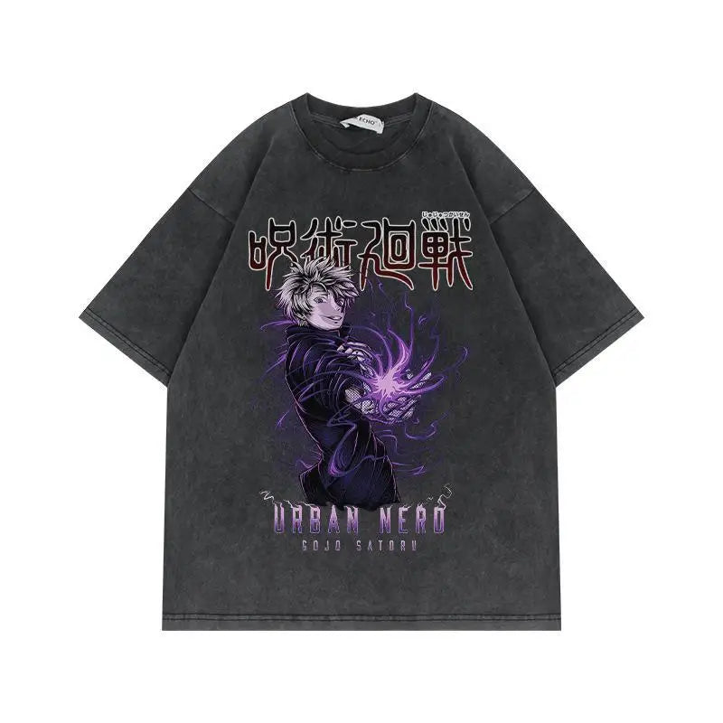 Jujutsu Kaisen Vintage Washed Cotton T-Shirt featuring bold graphic design and relaxed fit for anime fans.