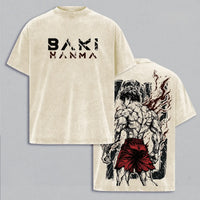 Baki Anime Vintage Washed Oversized T-Shirt featuring character design and manga-inspired graphics on a soft cotton tee.