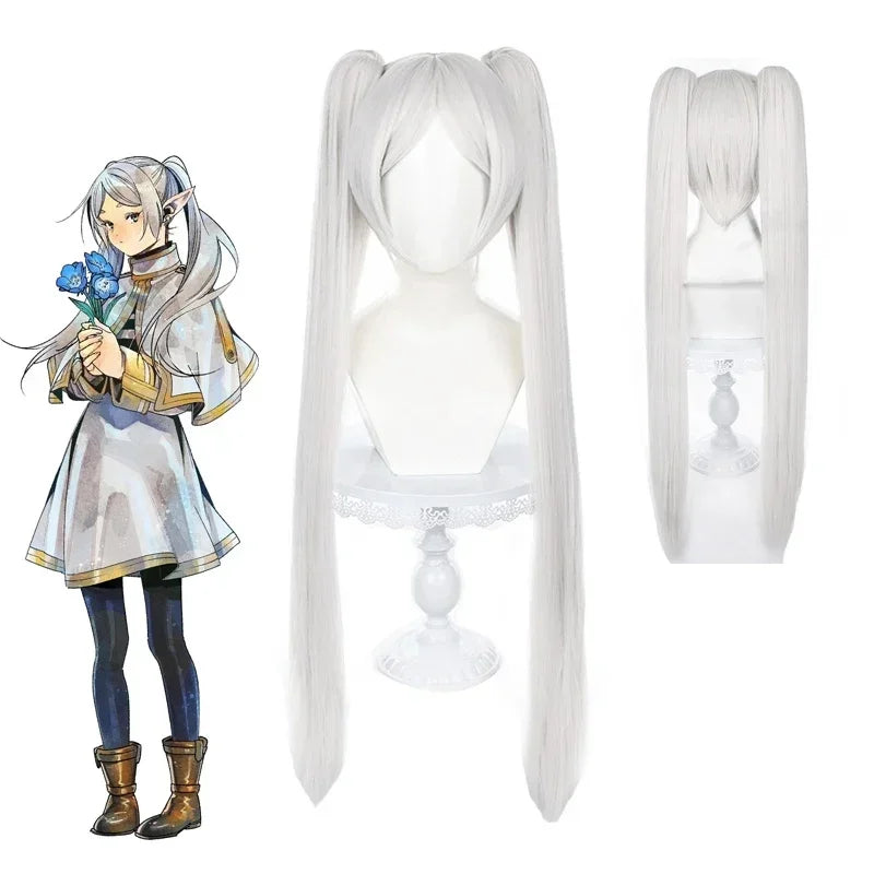 Frieren Cosplay Costume Set featuring dress, wig, elf ears, and earrings for anime enthusiasts.