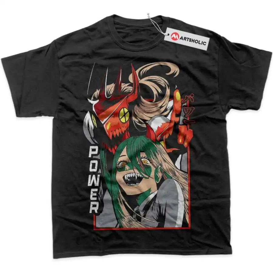 An oversized Chainsaw Man T-Shirt made of soft cotton, featuring a graphic print of Power and Makima for men's and women's streetwear.