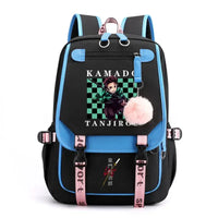 A durable Kamado Tanjirou Backpack featuring the green checkered pattern, large capacity storage, and high-quality zippers for teenagers.