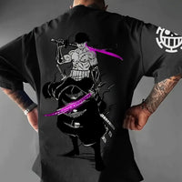 A casual Roronoa Zoro T-Shirt made of soft cotton, featuring a graphic anime print of the Pirate Hunter for men and boys.