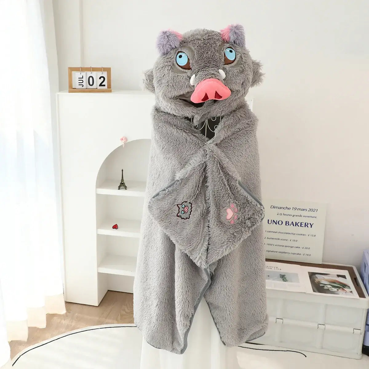 Inosuke Boar Head Plush Cosplay Neck Pillow U-shaped hooded travel blackout cloak anime prop
