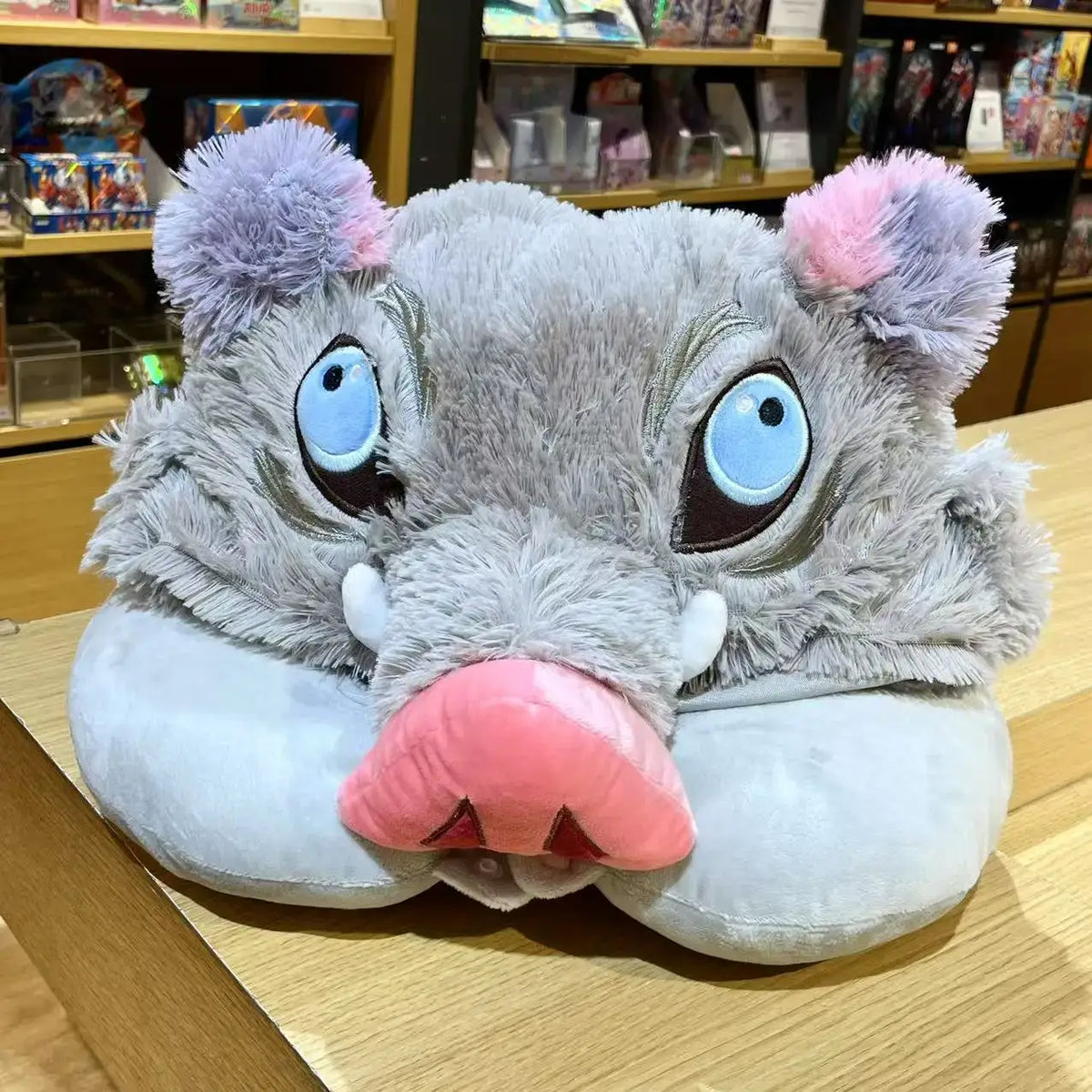 Inosuke Boar Head Plush Cosplay Neck Pillow U-shaped hooded travel blackout cloak anime prop