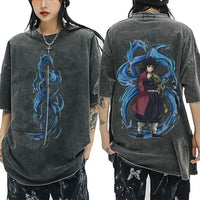 A vintage washed Demon Slayer Serpent Hashira Iguro Obanai T Shirt in a casual, oversized style for men and women.