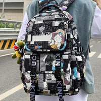A high-capacity One Piece Luffy Backpack featuring a vibrant graffiti print of Monkey D. Luffy, designed as a durable school bag for middle and high students.