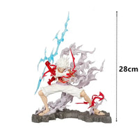 A handmade 28cm One Piece Luffy Statue featuring movable parts and lightning effects, perfect for anime desktop decoration and gifting.