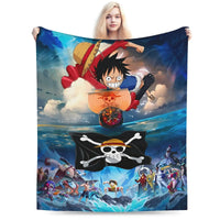 Stay warm with this One Piece Luffy Blanket! 🏴‍☠️ Premium knitted fleece throw for beds and sofas. Soft anime home decor. Shop the trend now!