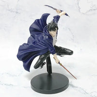 A highly detailed Sung Jin Woo Figure, showcasing the Solo Leveling Shadow Monarch in a dynamic anime action pose for desktop decoration.