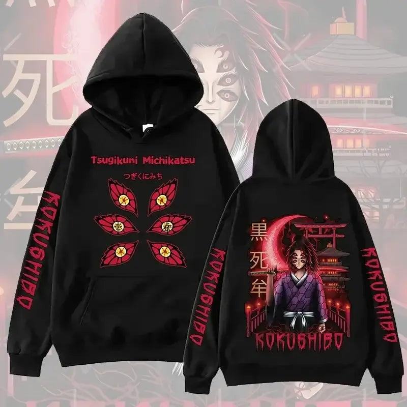 A trendy Demon Slayer Hoodie made of warm fleece, featuring a Harajuku streetwear graphic print for men's and women's autumn fashion.