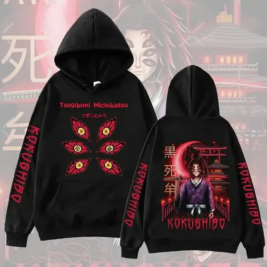 A trendy Demon Slayer Hoodie made of warm fleece, featuring a Harajuku streetwear graphic print for men's and women's autumn fashion.