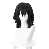 A complete Iguro Obanai Cosplay Costume featuring the black and white striped kimono, Demon Slayer uniform, and wig for Halloween parties.