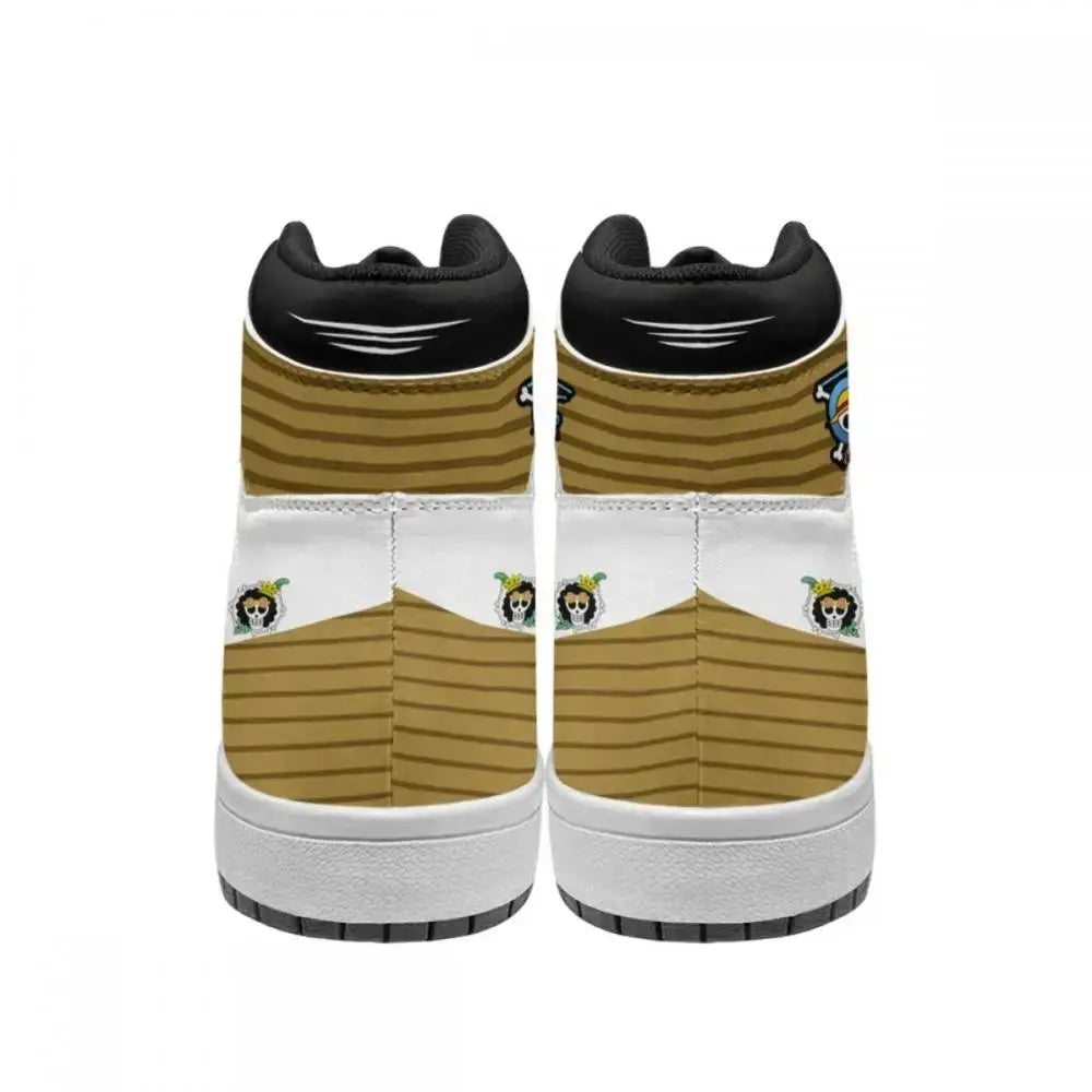 A pair of custom One Piece Basketball Shoes featuring anime designs of Luffy and Zoro, suitable as unisex sneakers.